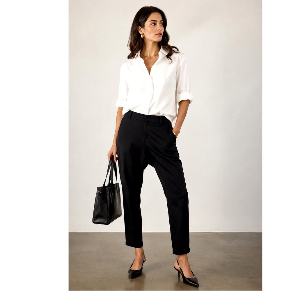 Nili Lotan 2 Paris Dress Pants Drop Crotch Slouchy Cropped Jet Black $490 NWT